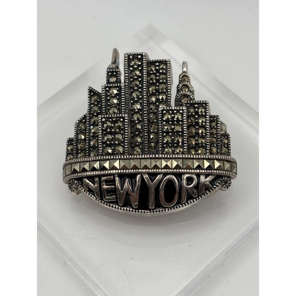 VTG‎ JUDITH JACK NEW YORK CITY SKYLINE 9/11 MEMORIAL MARCASITE Brooch STERLING